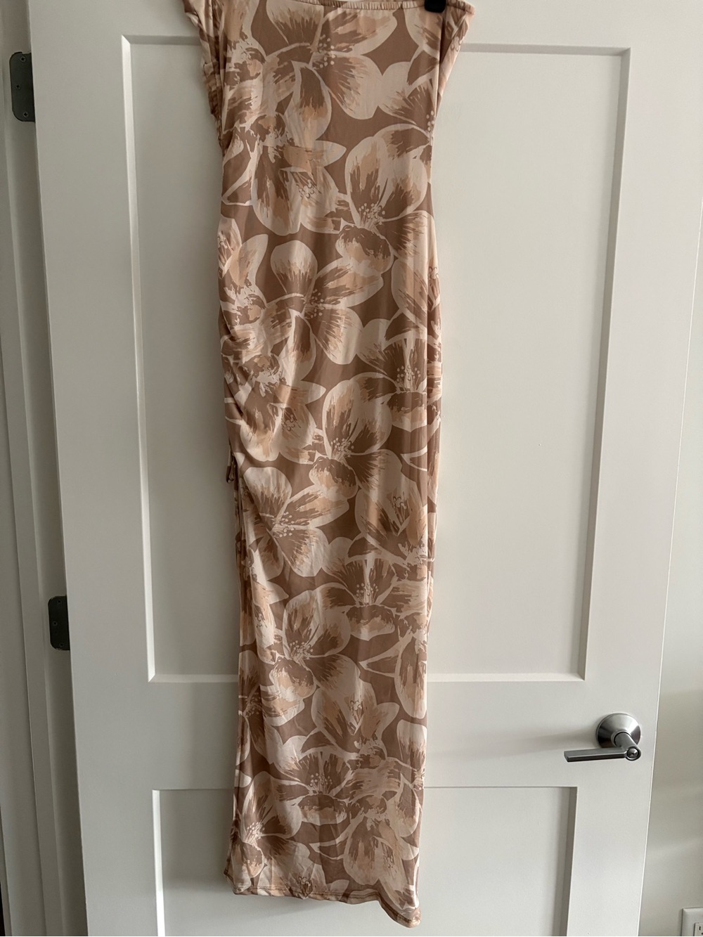 Beige Floral Strapless Maxi Dress - Picture 5 of 7